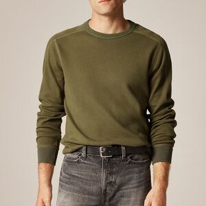 J crew military green Wallace & Barnes honeycomb thermal crewneck